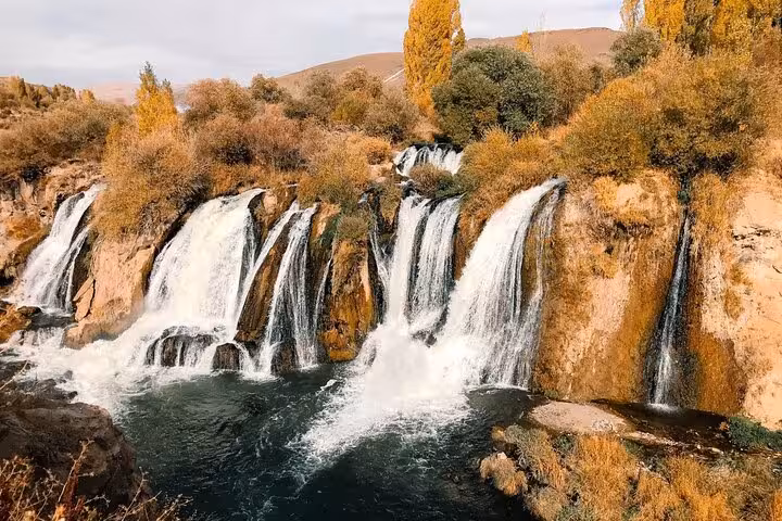 Scenic waterfall stop near Mount Ararat on an all-inclusive 7-day private trekking tour in eastern Turkey