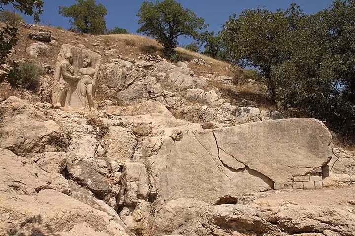 Rock-cut relief figures at Arsemia ruins near Kahta, a stop on Mount Nemrut and Gobekli Tepe tour