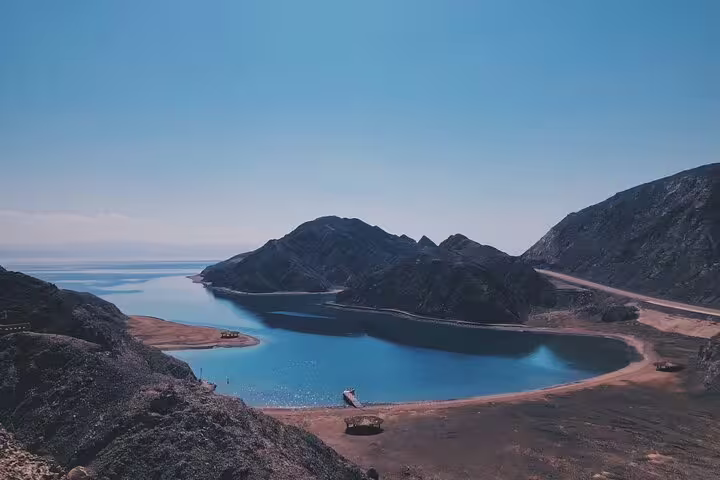 Scenic Sinai desert lagoon and mountains on the overnight trip from Cairo to Mount Sinai and St Catherine