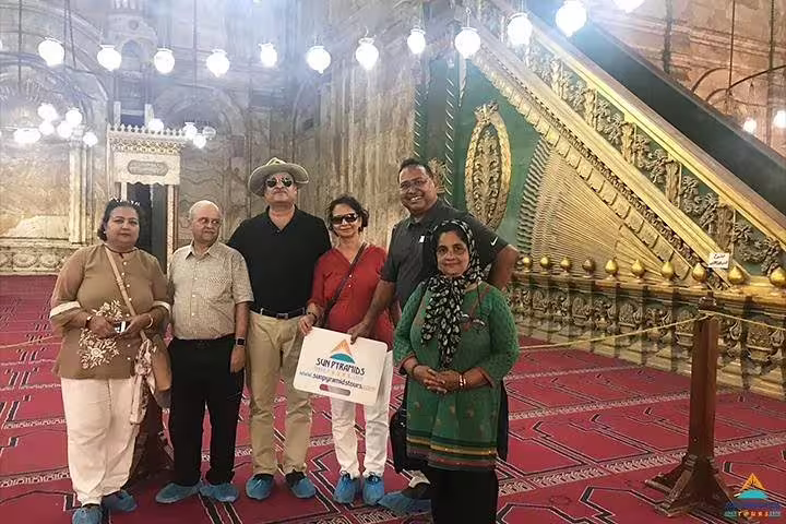 Group inside Muhammad Ali Mosque at Cairo Citadel, guided Islamic and Christian Cairo day tour Egypt