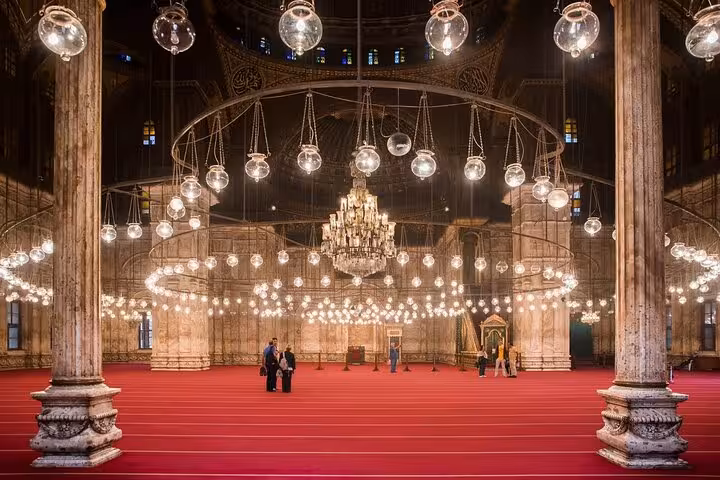 Interior of the Citadel’s Muhammad Ali Mosque in Cairo, seen on a private guided Cairo tour with museum visit