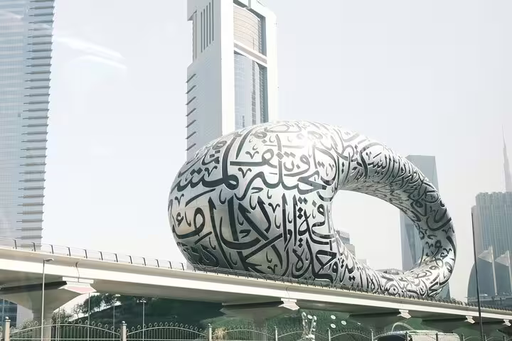 Museum of the Future Dubai with Arabic calligraphy facade, key landmark on a private half-day city tour