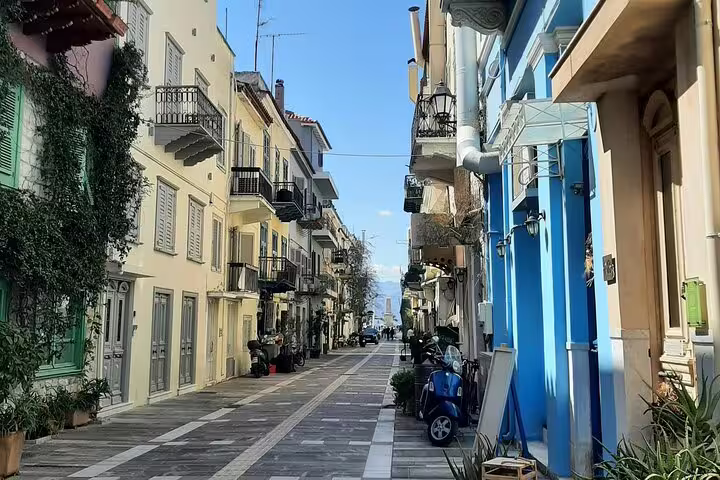 Charming Nafplio old town street, stop on Mycenae and Corinth Canal half-day private tour from Athens