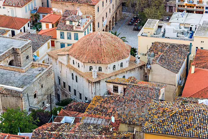 Old town Nafplio rooftops and historic domed building, charming stop on Corinth Epidaurus private tour