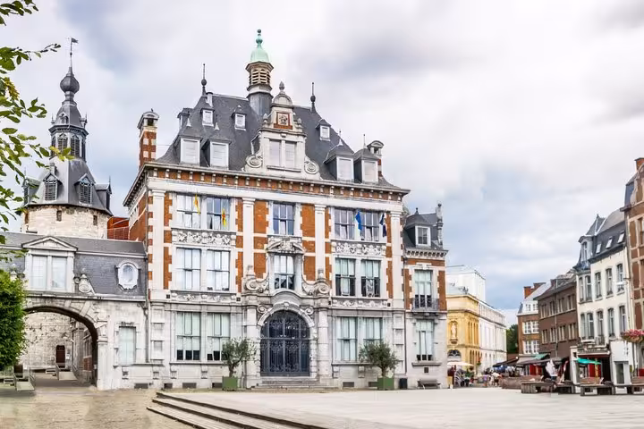Historic Namur city hall building with ornate facade on a town square in Belgium
