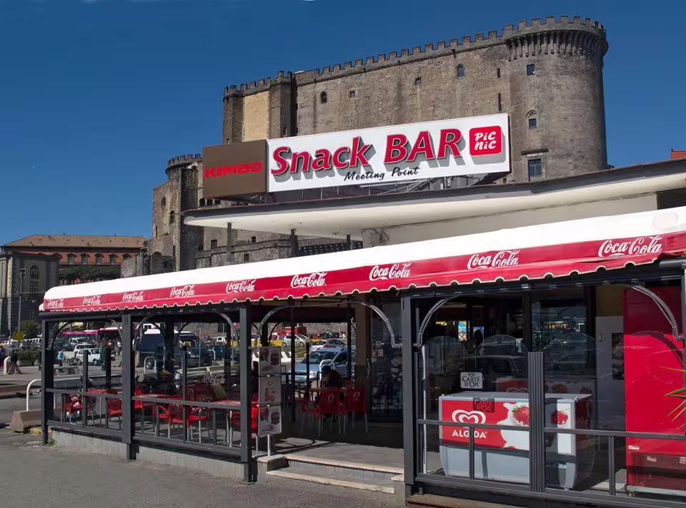 Naples meeting point at Snack Bar near Castel Nuovo, departure for Amalfi Coast tour from Naples