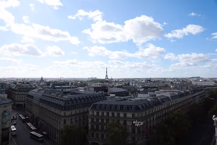Paris skyline with Eiffel Tower and Haussmann rooftops, panoramic view on Napoleon III Paris city tour