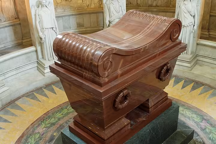 Napoleon’s red porphyry sarcophagus in the Dôme des Invalides, Paris, highlight of Napoleon’s Tomb tour