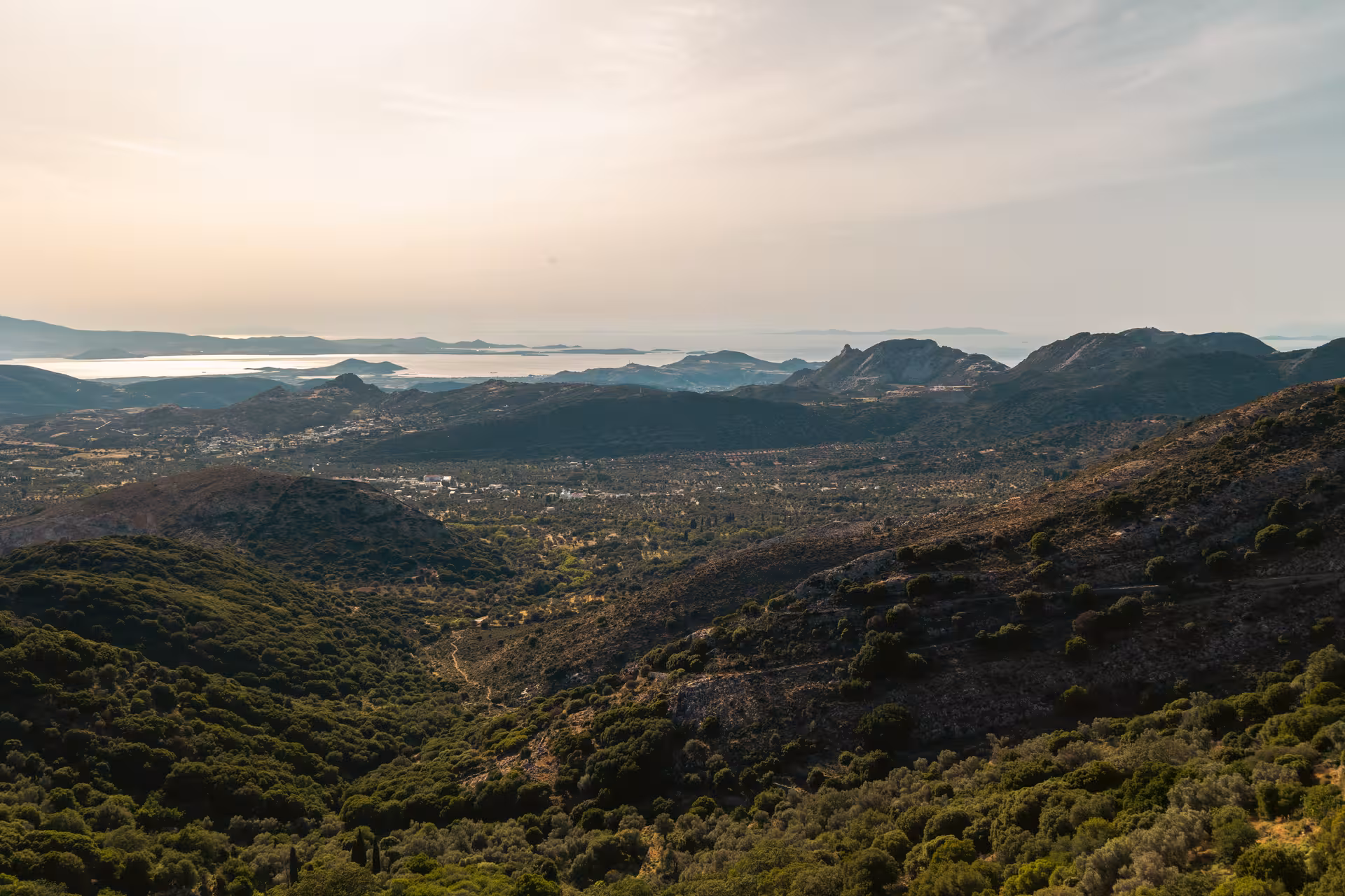 Panoramic view of Naxos mountains and coastline, scenic stop on Foodie’s Favourites Village Tour in Greece