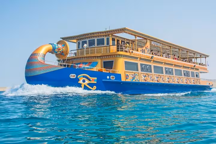 Nefertari Cruise ship in Marsa Alam Red Sea with pharaoh-themed design, sightseeing tour with lunch/dinner and pickup