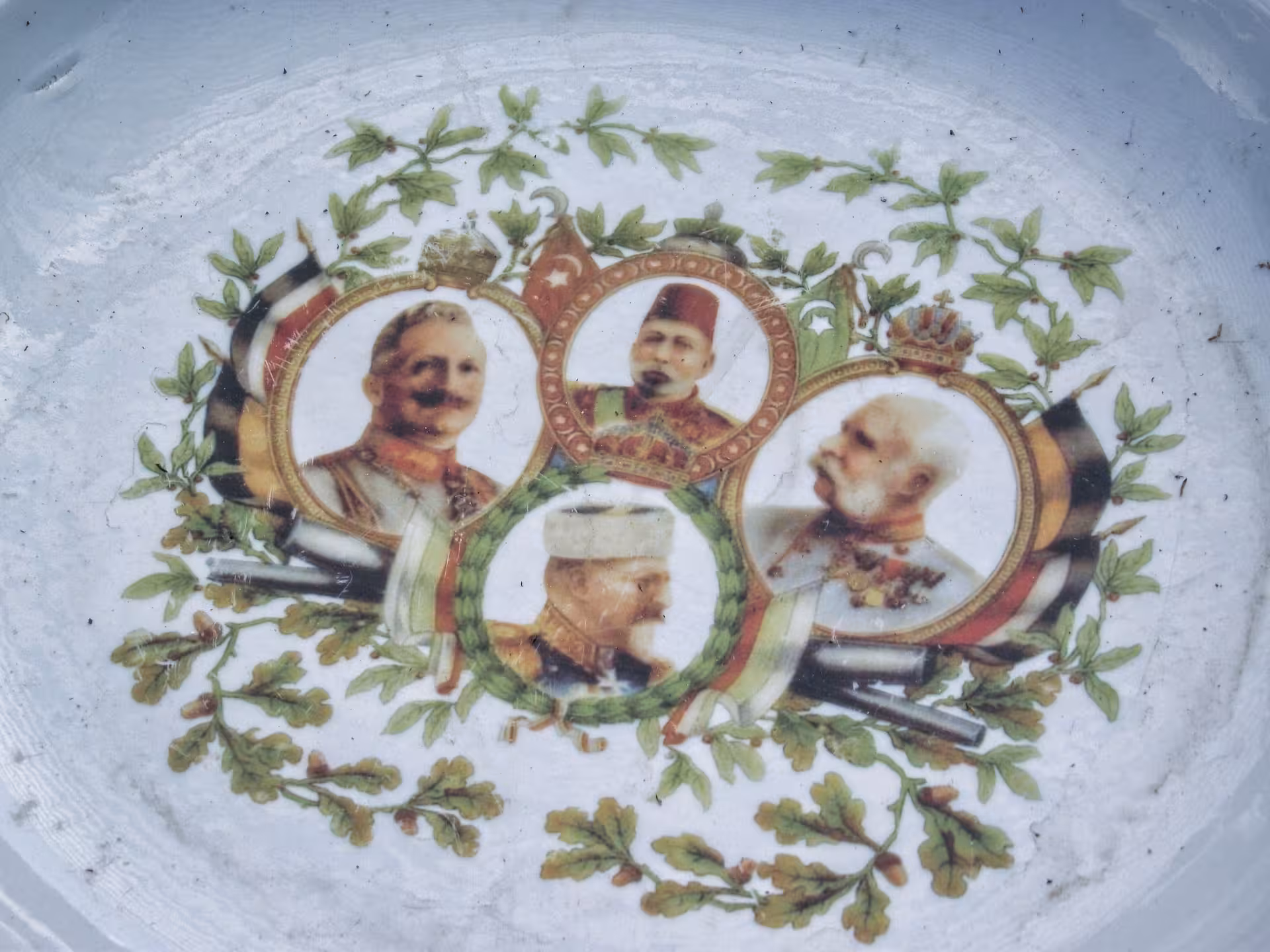 Rare antique porcelain plate with royal portrait medallions found at Negreni Flea Market antiques guided tour