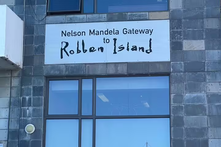 Entrance sign for Nelson Mandela Gateway to Robben Island, marking the starting point for the historic half-day tour.