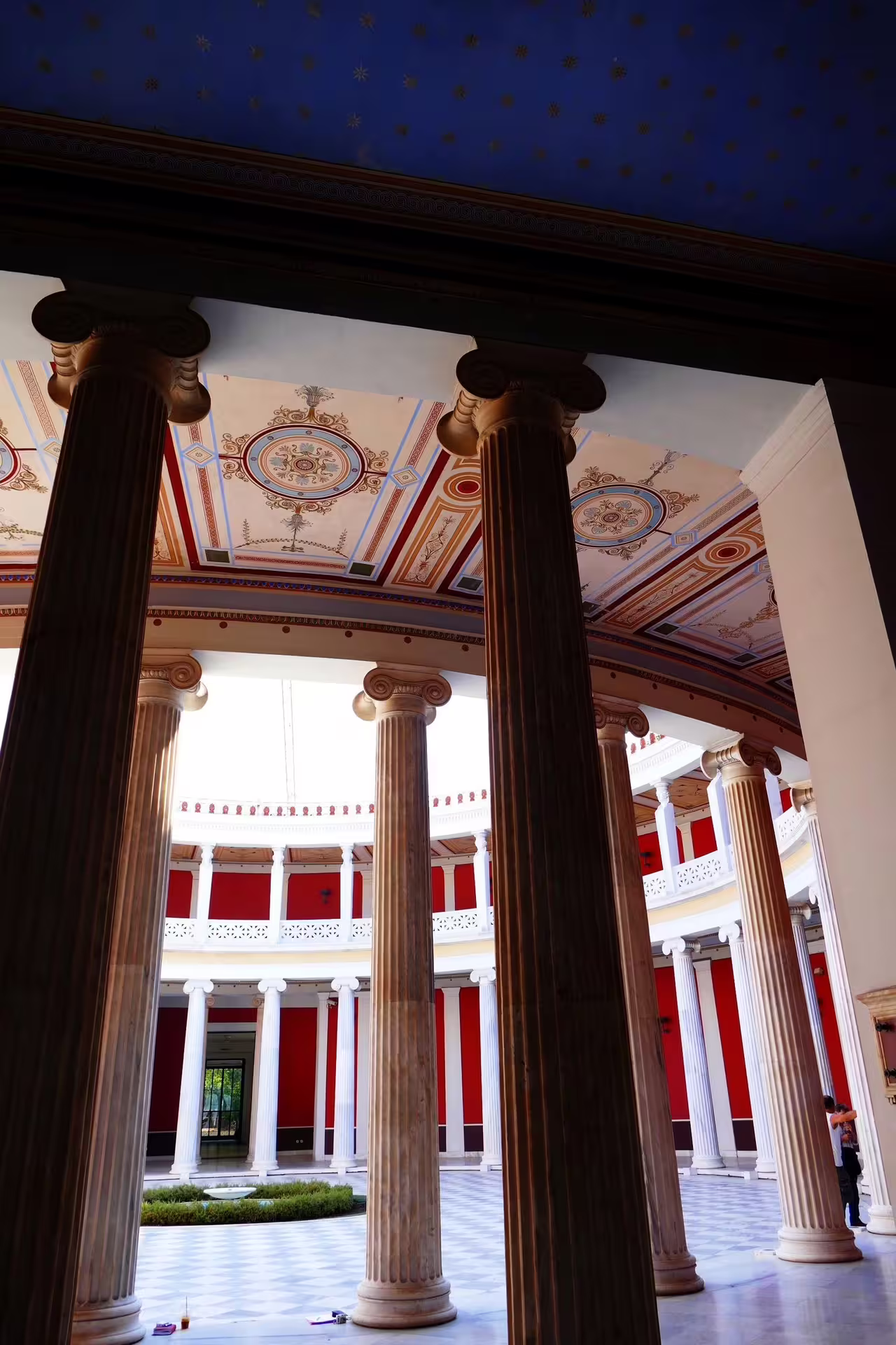 Neoclassical colonnade and painted ceiling in Athens on Acropolis, Parthenon and Plaka walking tour