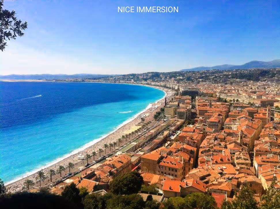 Stunning panoramic view of Nice's azure coastline and charming old town, perfect for a scenic coastal excursion.