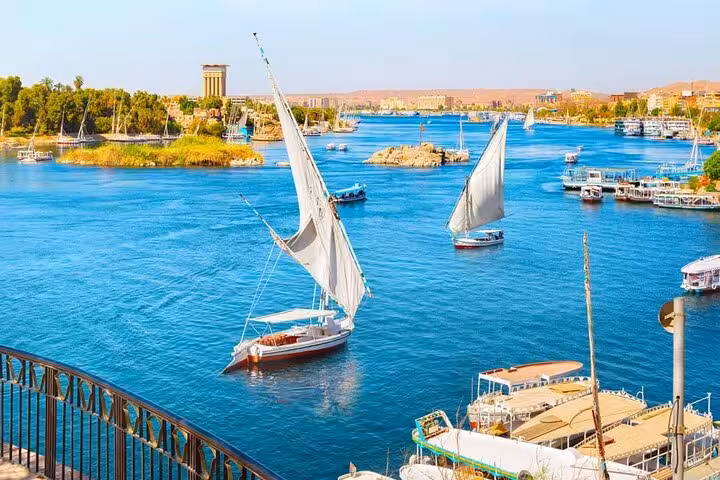 Nile River feluccas in Aswan, scenic start for a private Abu Simbel tour from Aswan with hotel pickup