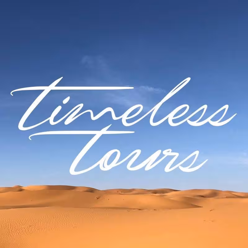 Timeless Tours branding over Egypt desert dunes, ideal for Nile Pearl 5-star Nile Cruise booking page