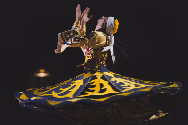 Whirling dervish tanoura dancer show onboard Nile Pharaohs cruise, authentic Egypt nightlife on Nile tour