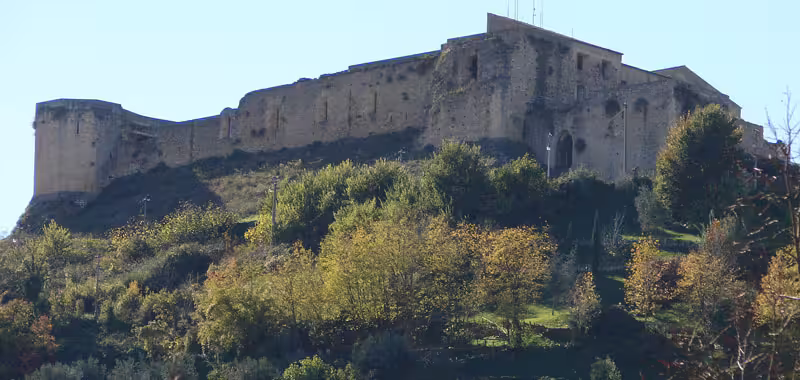 Hilltop Norman castle above green woodland near Rende and Cosenza, a key stop on the Byzantines and Normans history tour
