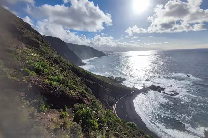 Breathtaking view of the North Coast of Tenerife with lush cliffs and sparkling ocean under a sunny sky, ideal for a private tour.