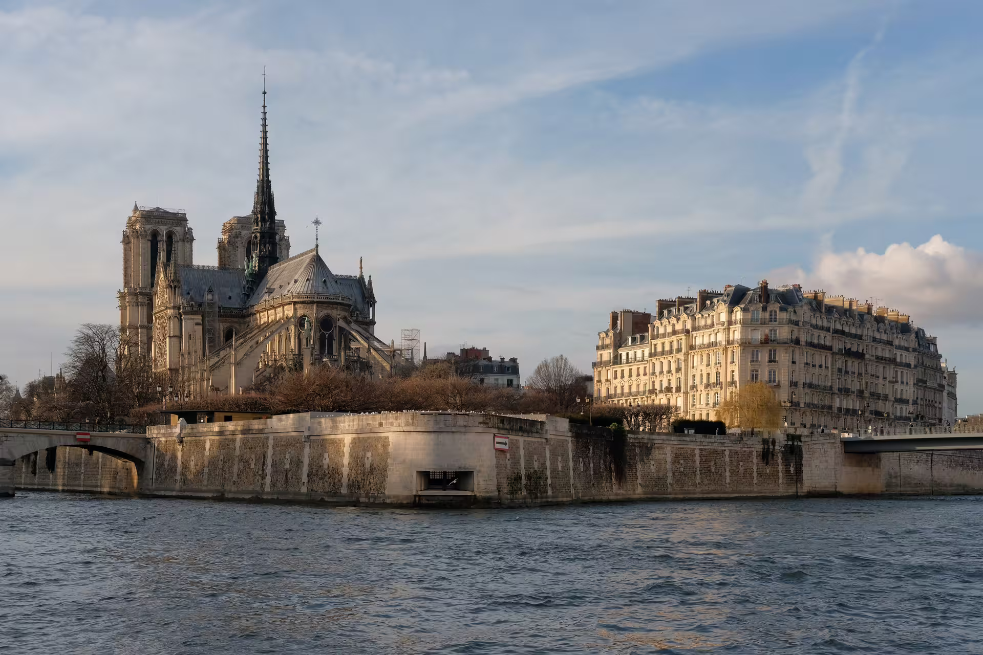 Notre-Dame Cathedral and Île de la Cité seen from the Seine River, Paris