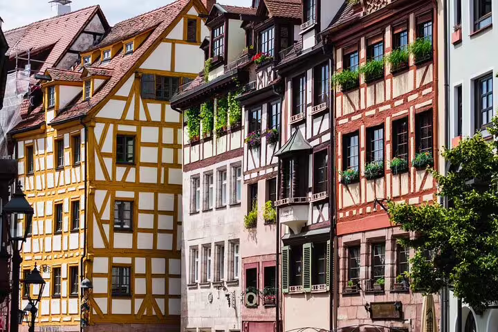 Colorful half-timbered houses in Nuremberg Old Town, a highlight stop on the self-guided scavenger hunt tour
