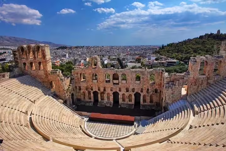 Odeon of Herodes Atticus amphitheater view on an Athens afternoon sightseeing tour, before Greek dinner