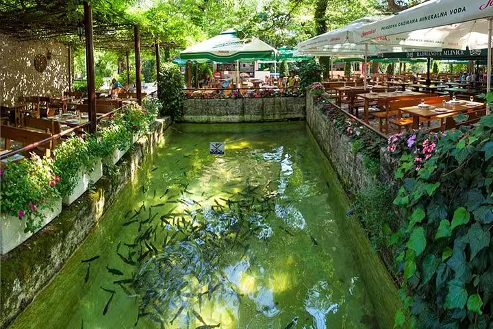 Radaljnovi Mlinice riverside lunch stop on Cetina River boat tour from Makarska Riviera, Omiš