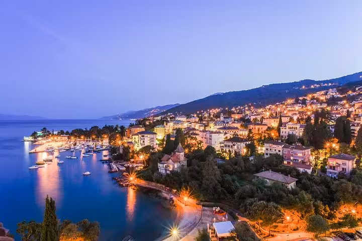 Evening view of Opatija harbor on the Adriatic coast, a highlight on an 8-day private Balkans tour