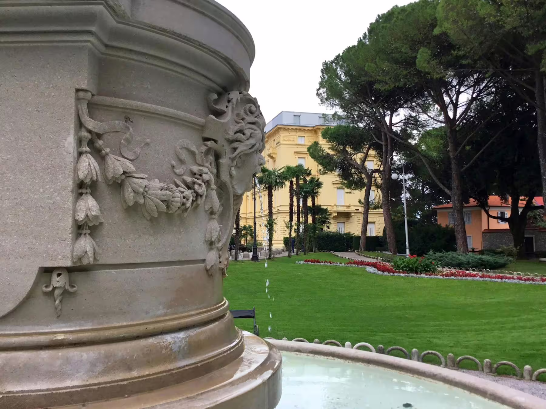 Ornate stone fountain in Opatija park, a highlight of the Kvarner Bay tour with Lovran and local tastes