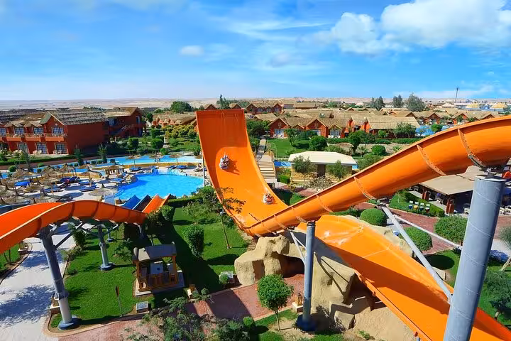 Orange high-speed waterslide at Makadi Water World aqua park day trip from Hurghada, Safaga and El Gouna