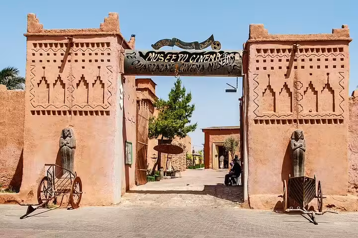 Ouarzazate Cinema Museum entrance in Morocco, Atlas Studios area visit on a 12-day Casablanca desert tour itinerary