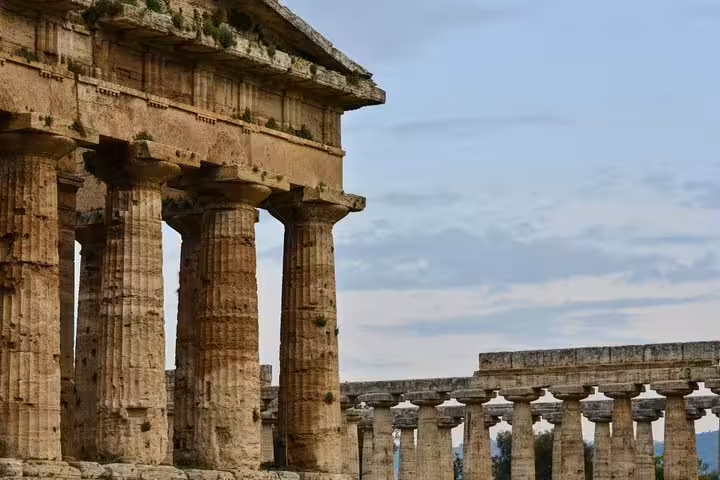 Massive Doric columns of the ancient Greek temples at Paestum captured on a private guided tour along Italy’s Amalfi Coast