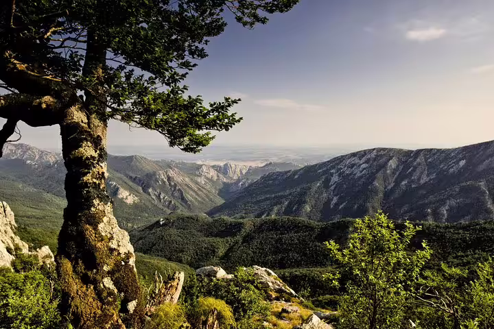 Panoramic Velebit mountain view in Paklenica National Park, Croatia, from scenic hiking trail lookout