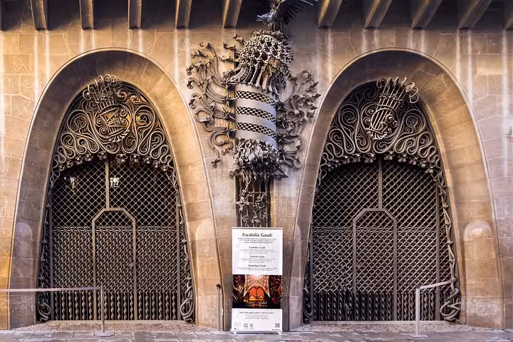 Ornate wrought-iron gates of Palau Güell in Barcelona Gothic Quarter, a highlight on the Old Town tour