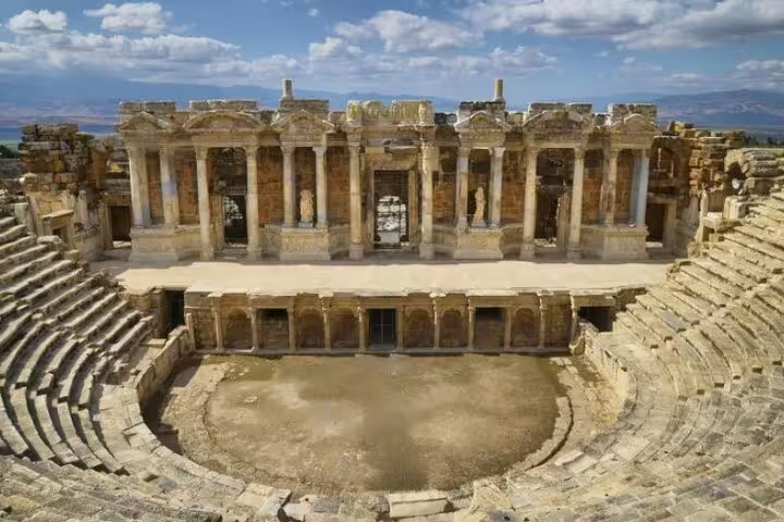 The grand Roman theater in Hierapolis, showcasing ancient architecture on the Pamukkale tour from Izmir.