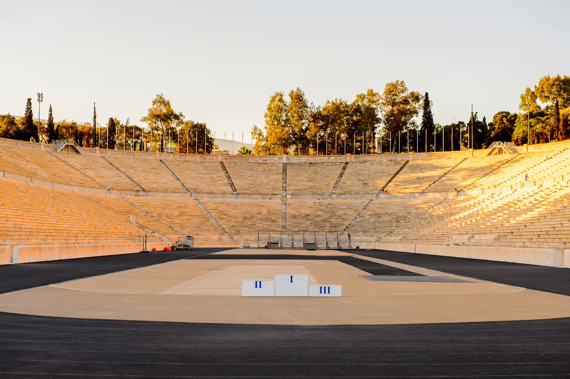Panathenaic Stadium interior in Athens, marble seating and track seen on Acropolis tickets included tour