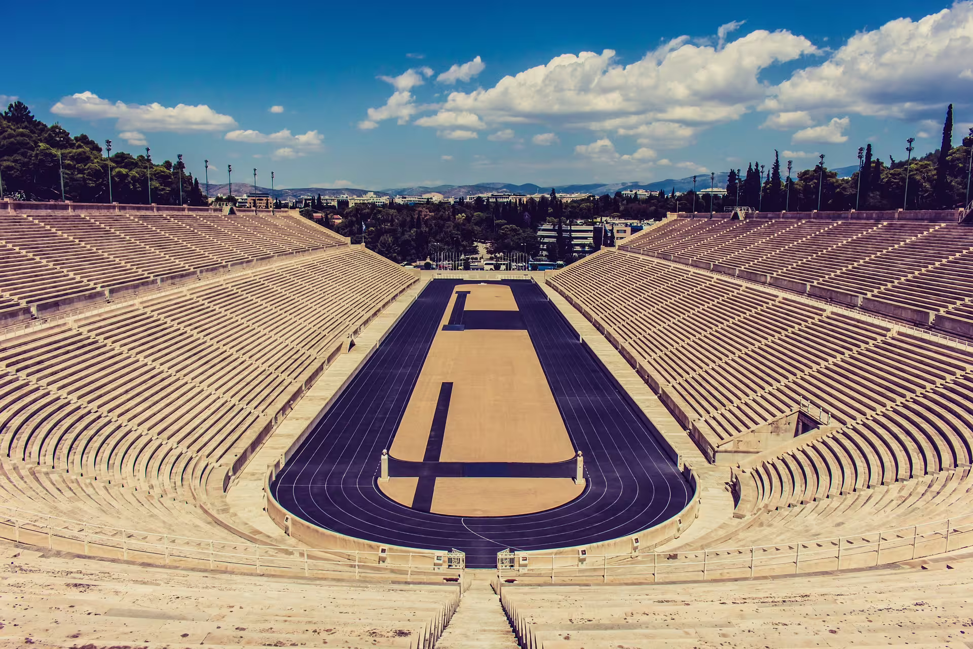 Panathenaic Stadium in Athens with track and marble seats, included in private Classical Athens sightseeing tour