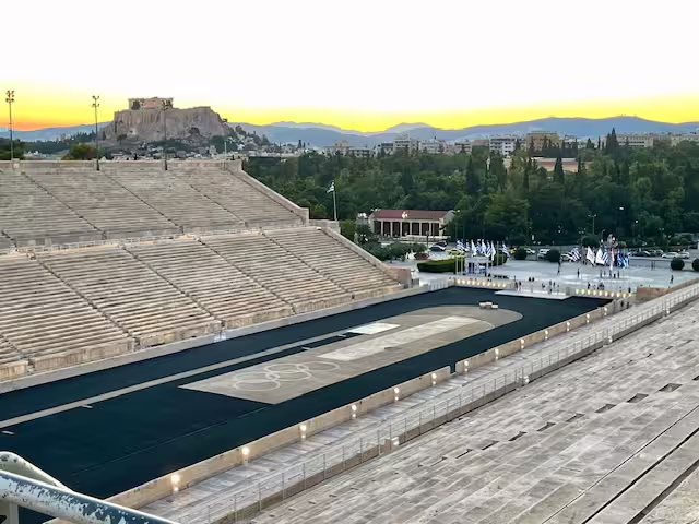 Panathenaic Stadium in Athens at sunset, highlight stop on a private panorama and Cape Sounio day tour