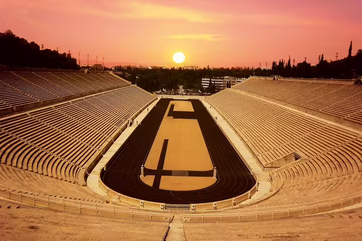 Panathenaic Stadium at sunset in Athens, key stop on a Best of Athens half-day private sightseeing tour
