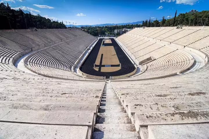 Panathenaic Stadium view on a private 2-hour Athens sightseeing experience, exploring iconic Olympic landmarks
