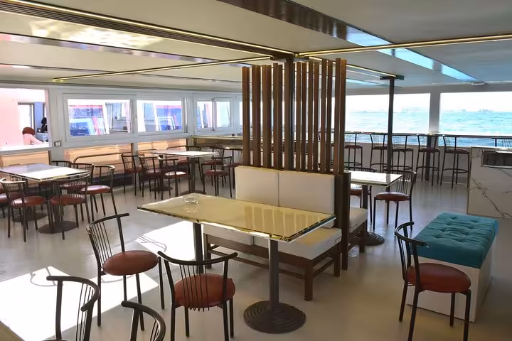 Panorama semi-submarine Hurghada upper deck lounge with sea views before Red Sea snorkeling stop