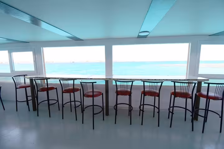 Panorama semi-submarine Hurghada indoor lounge with sea-view windows, perfect for Red Sea sightseeing cruise