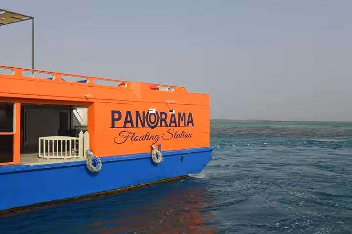 Panorama semi-submarine floating station boat on Red Sea, Hurghada, for snorkeling and reef viewing tour
