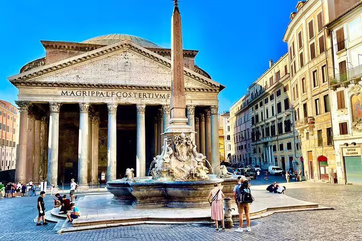Tourists at the Pantheon and Piazza della Rotonda fountain in central Rome on a guided Civitavecchia shore excursion