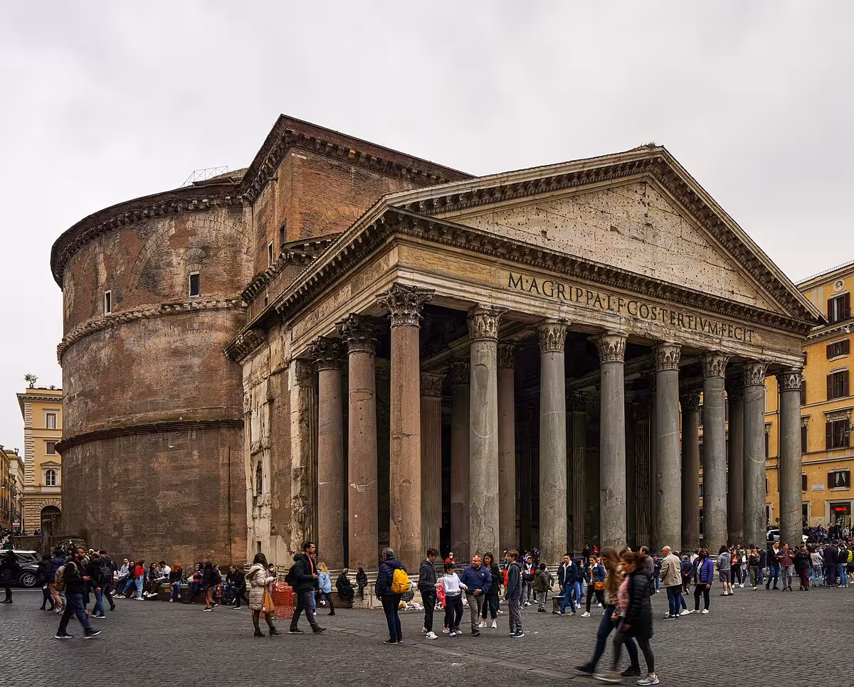 The Pantheon in Rome with bustling tourists, showcasing ancient Roman architecture on an 8-hour private shore excursion.