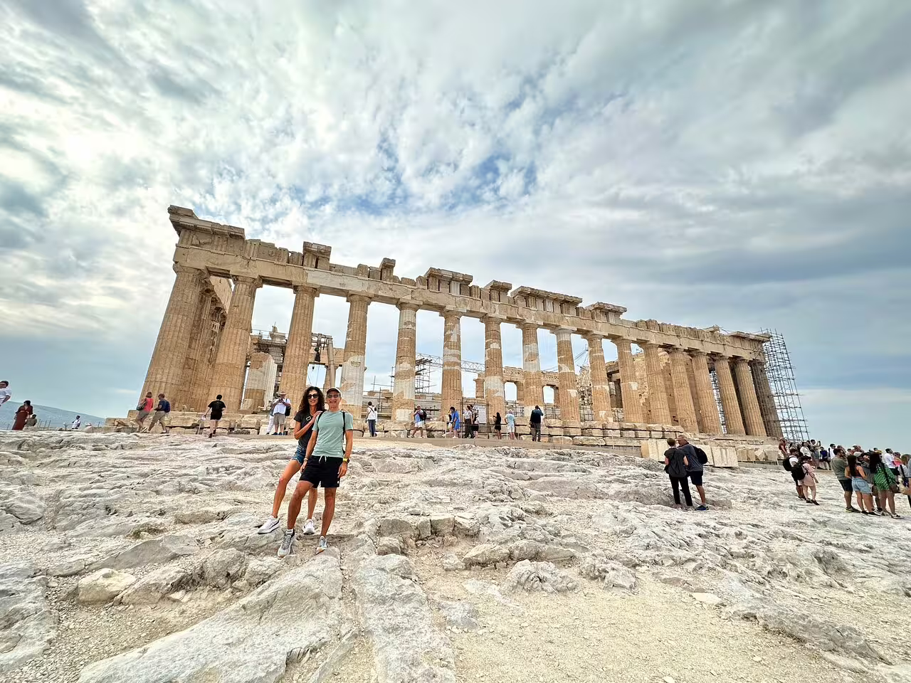 Parthenon Temple on the Acropolis in Athens with visitors on a small-group sightseeing tour, tickets included