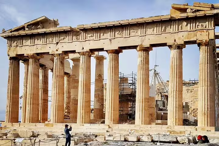 Parthenon columns on Acropolis of Athens, guided walking tour highlight with optional New Acropolis Museum visit