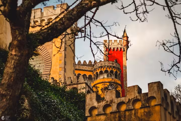 Pena Palace towers in Sintra, Portugal, a must-see stop on a self-drive monuments and coast tour
