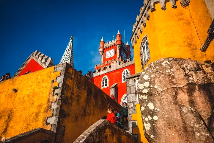 Stairway view inside Pena Palace, Sintra, ideal stop on a self-drive monuments and coastline tour