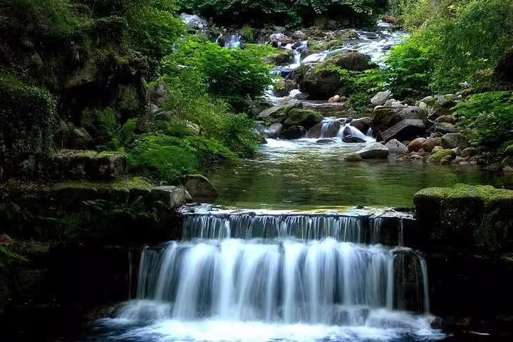 Serene waterfall cascading through lush greenery in Peneda-Gerês National Park, perfect for nature exploration.